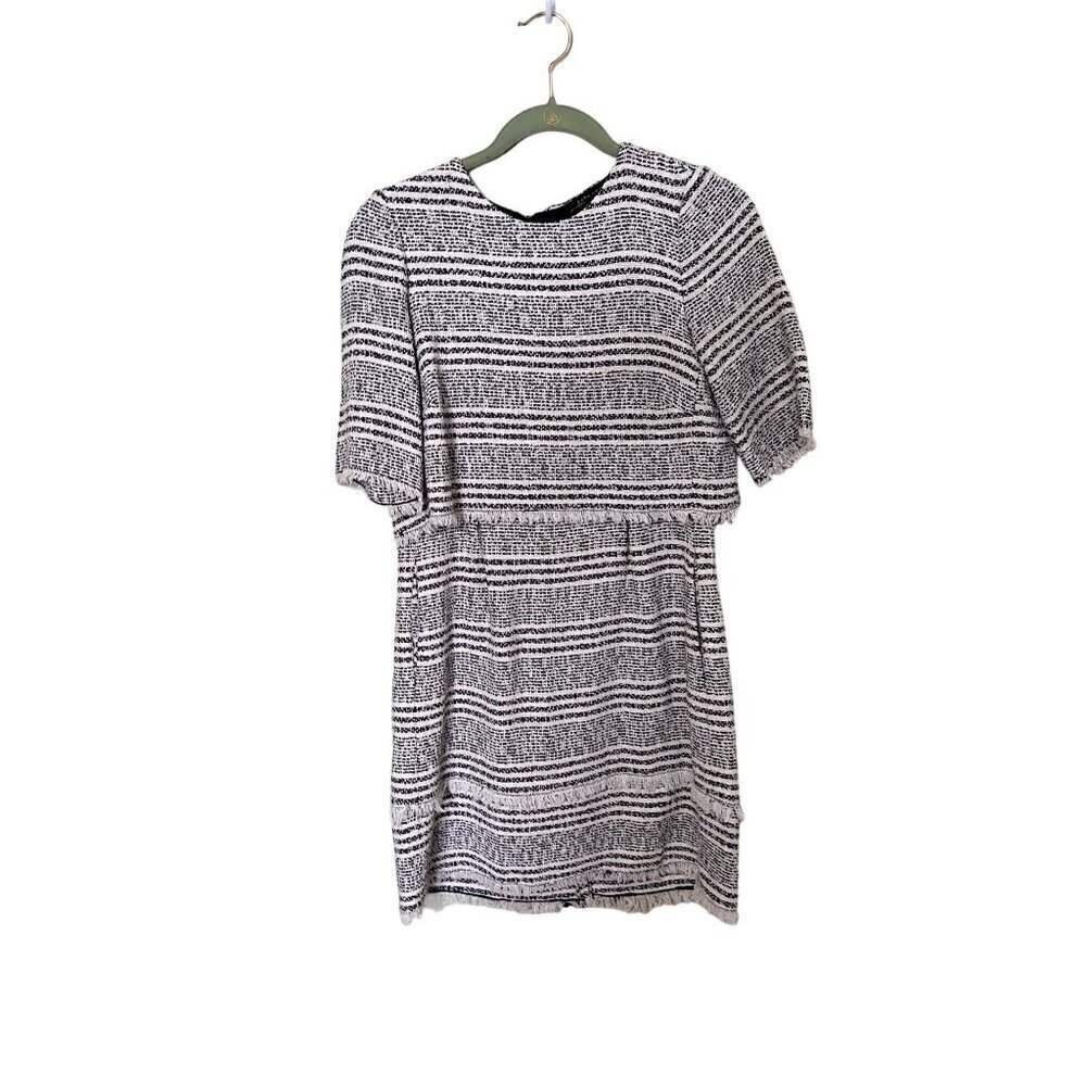 Zara Womens Black & White Striped Short-Sleeve Dress Small‎ Tweed